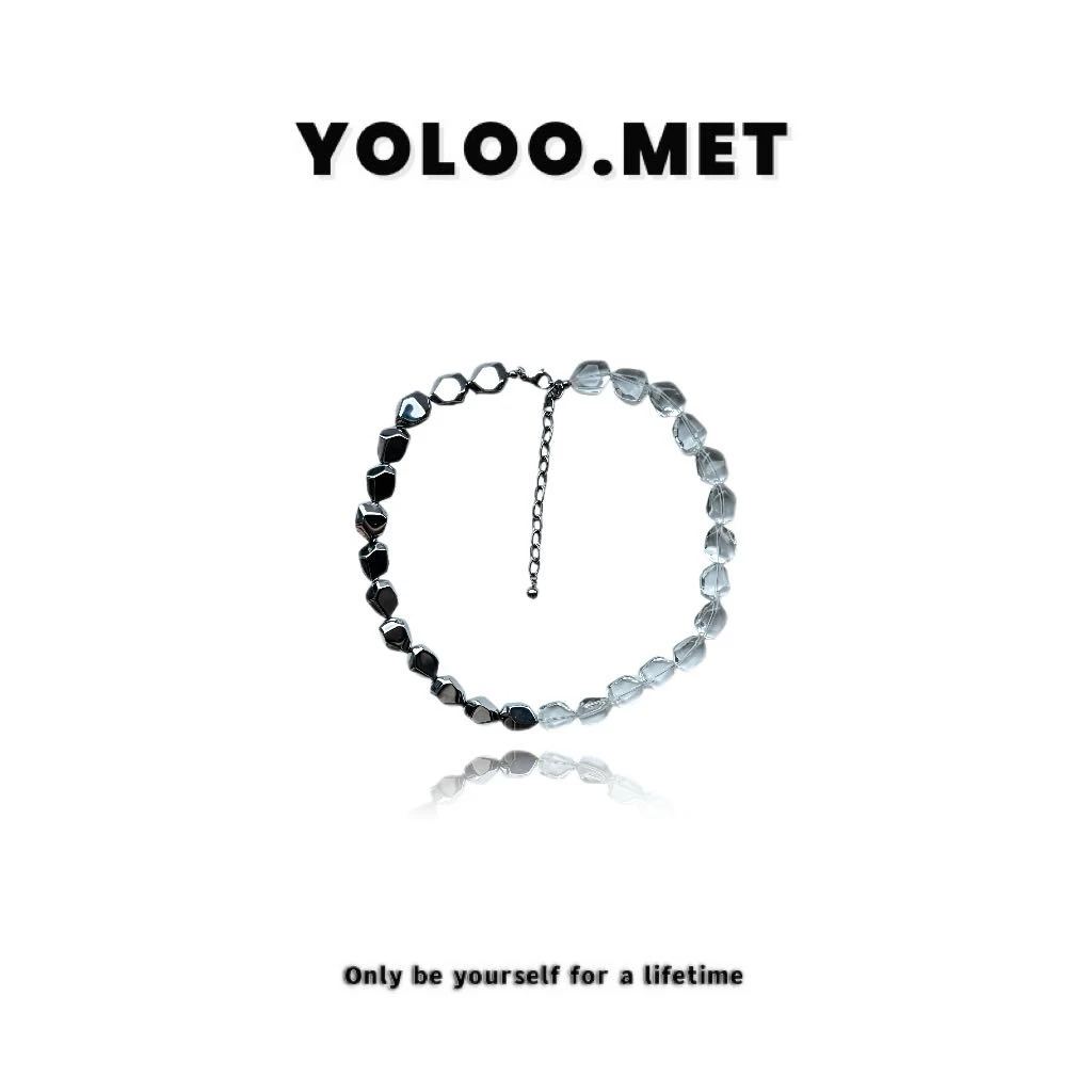 铜合金项链 【Yoloo.Met】小众个性ins不规则灰白双拼项链