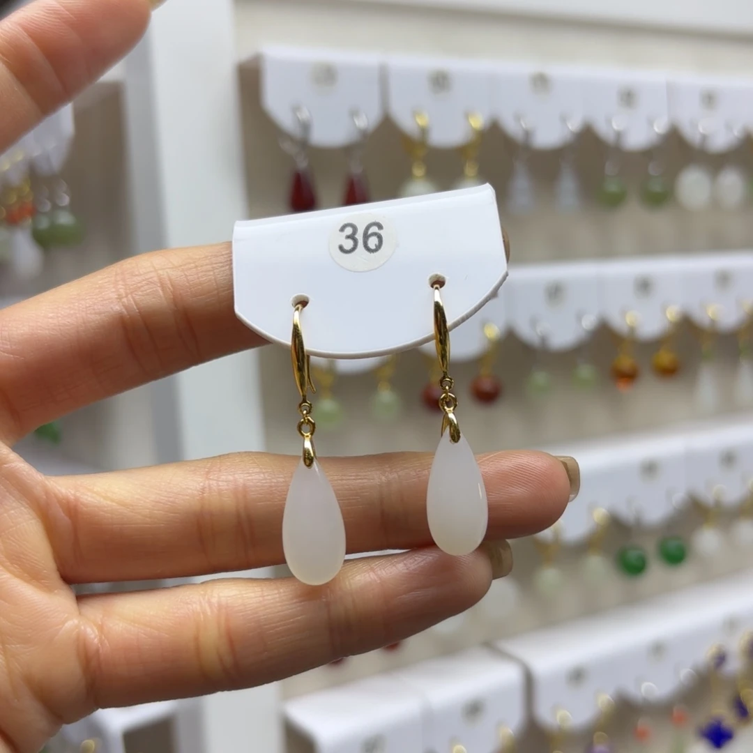 和田玉银S925镶嵌耳饰