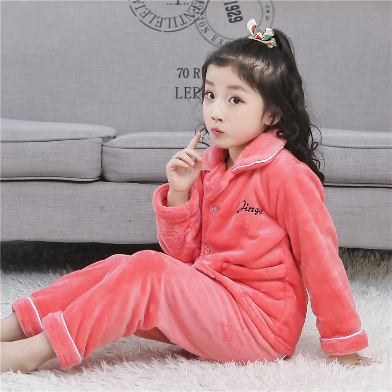 2025秋冬珊瑚绒女孩睡衣儿童加厚款套装法兰绒男女大中小童家居服