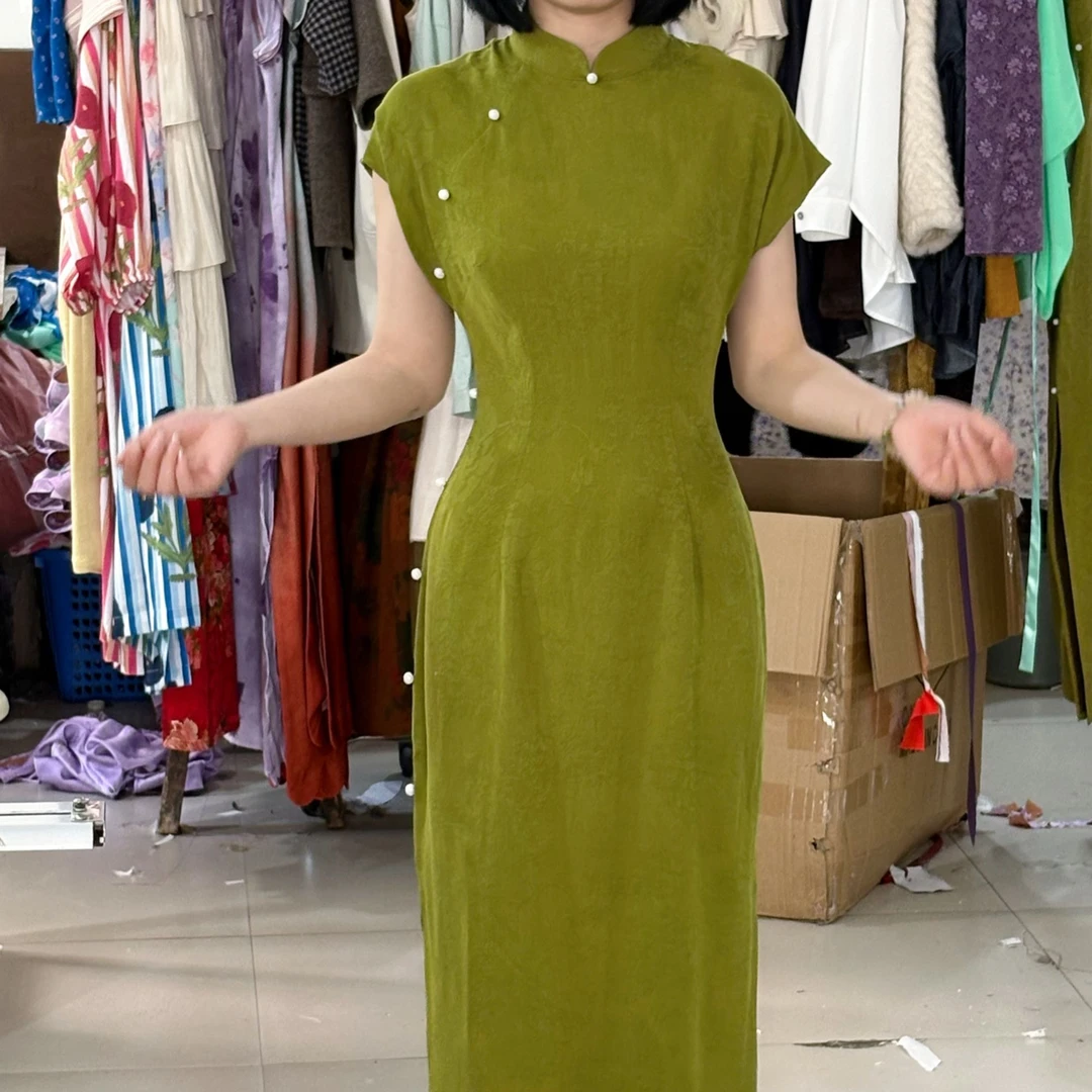 LHMknk1画报夫人原创自制新中式国风旗袍连肩袖绢纺香云纱35姆米