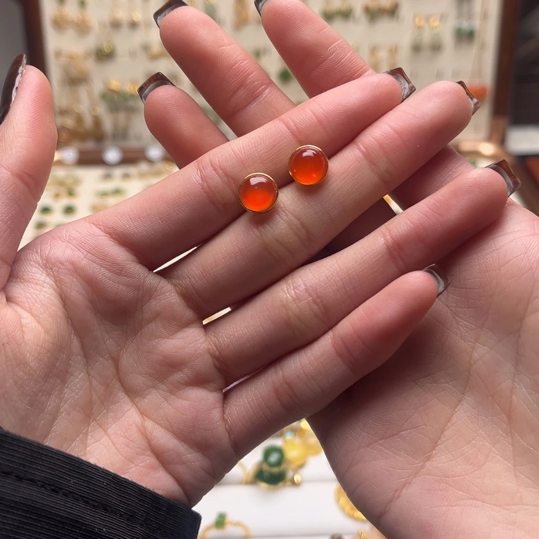 和田玉银S925镀金镶嵌耳坠