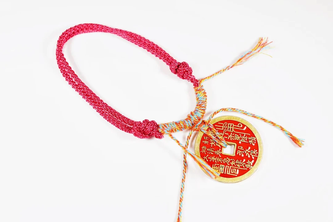 铜合金手链 山鬼花钱十二生肖手工编绳国风民族风 情侣红绳