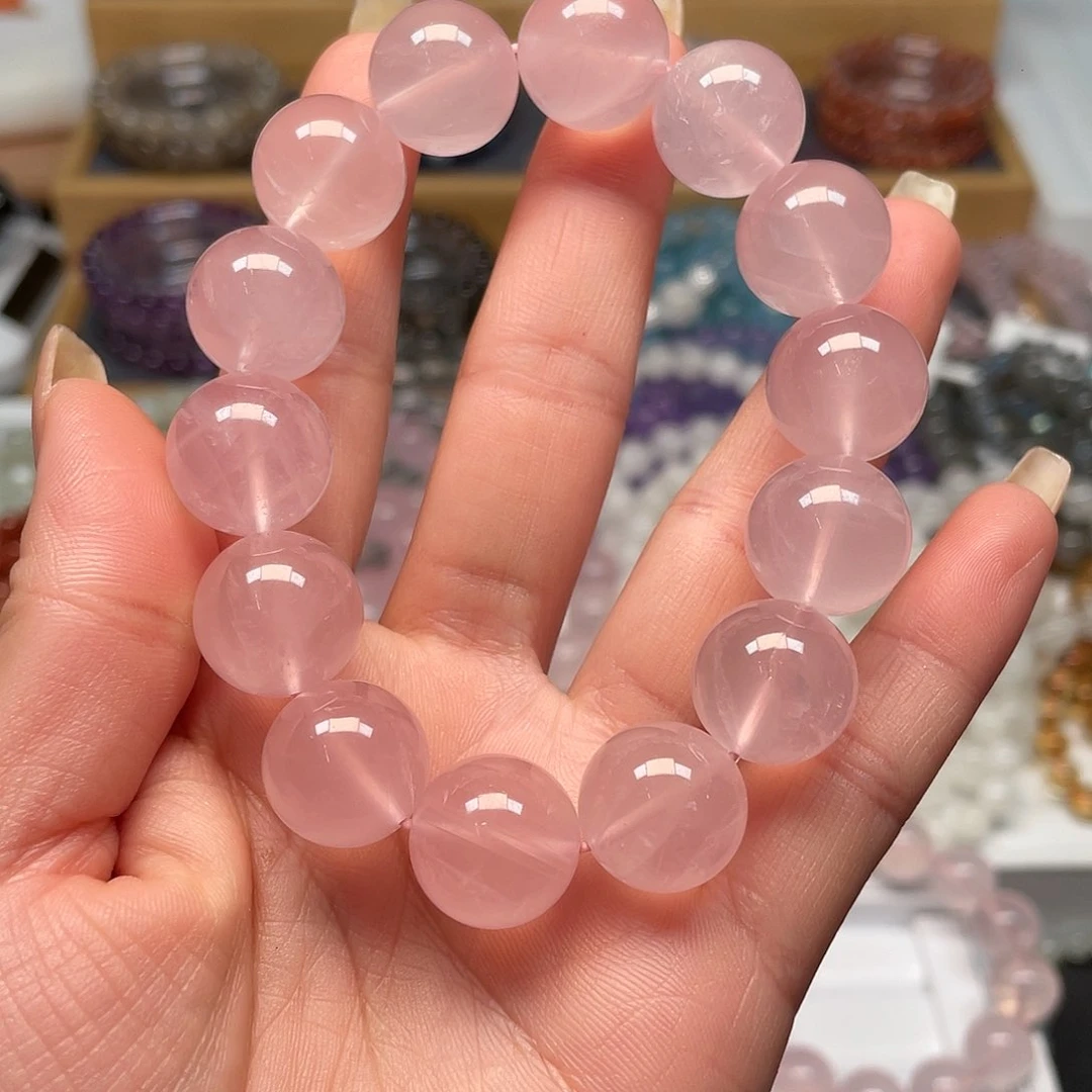 烟晶手链银S925镶嵌软****常粉水晶15