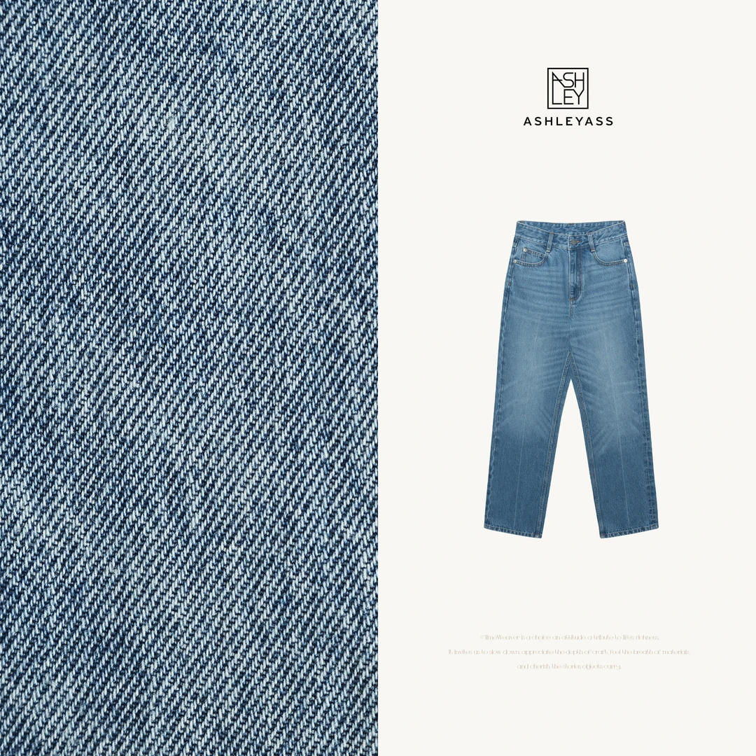 ashleyass“随性牛仔”蓝色调水洗YKK拉链高士线牛仔裤LSN250071S