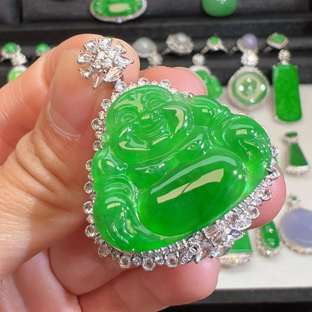 翡翠吊坠(不含链)18K金镶嵌