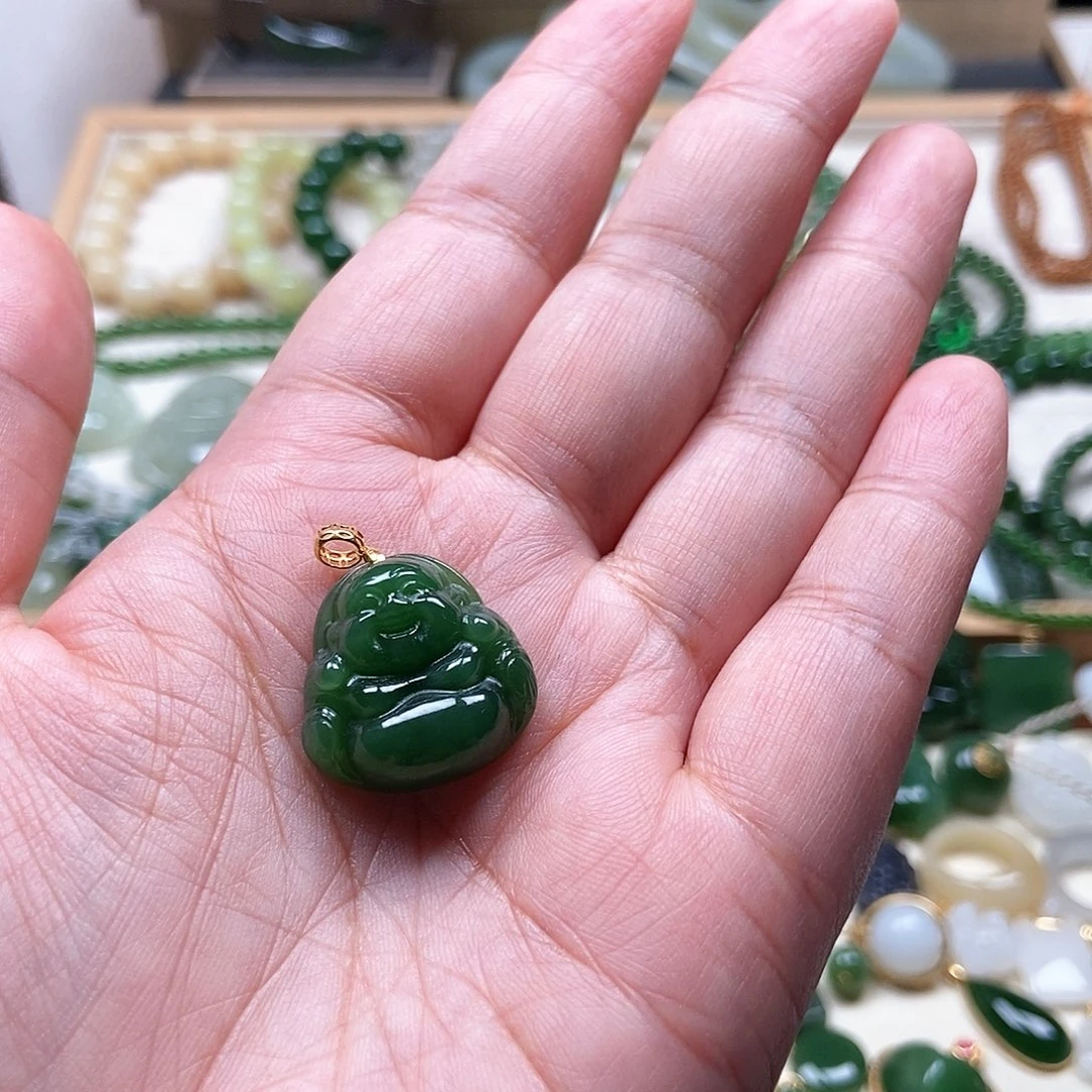 和田玉18K金镶嵌吊坠(不含链)