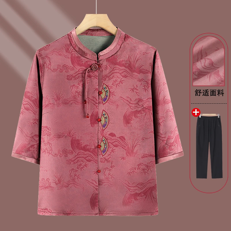 老太太夏装夏季唐装衬衫奶奶上衣老年人老人妈妈衣服七分袖衬衣服