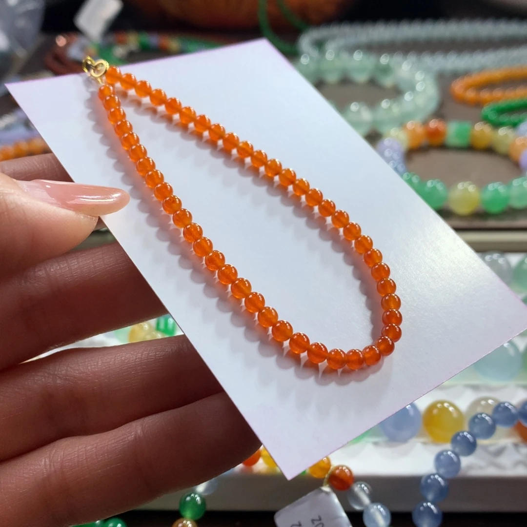 翡翠未镶嵌手链冰润枫叶红卡3.5