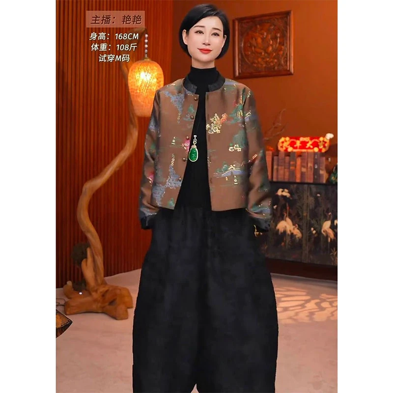 欧洲站2025春季新款新中式国风单排扣外套女高腰纯色阔腿裤潮