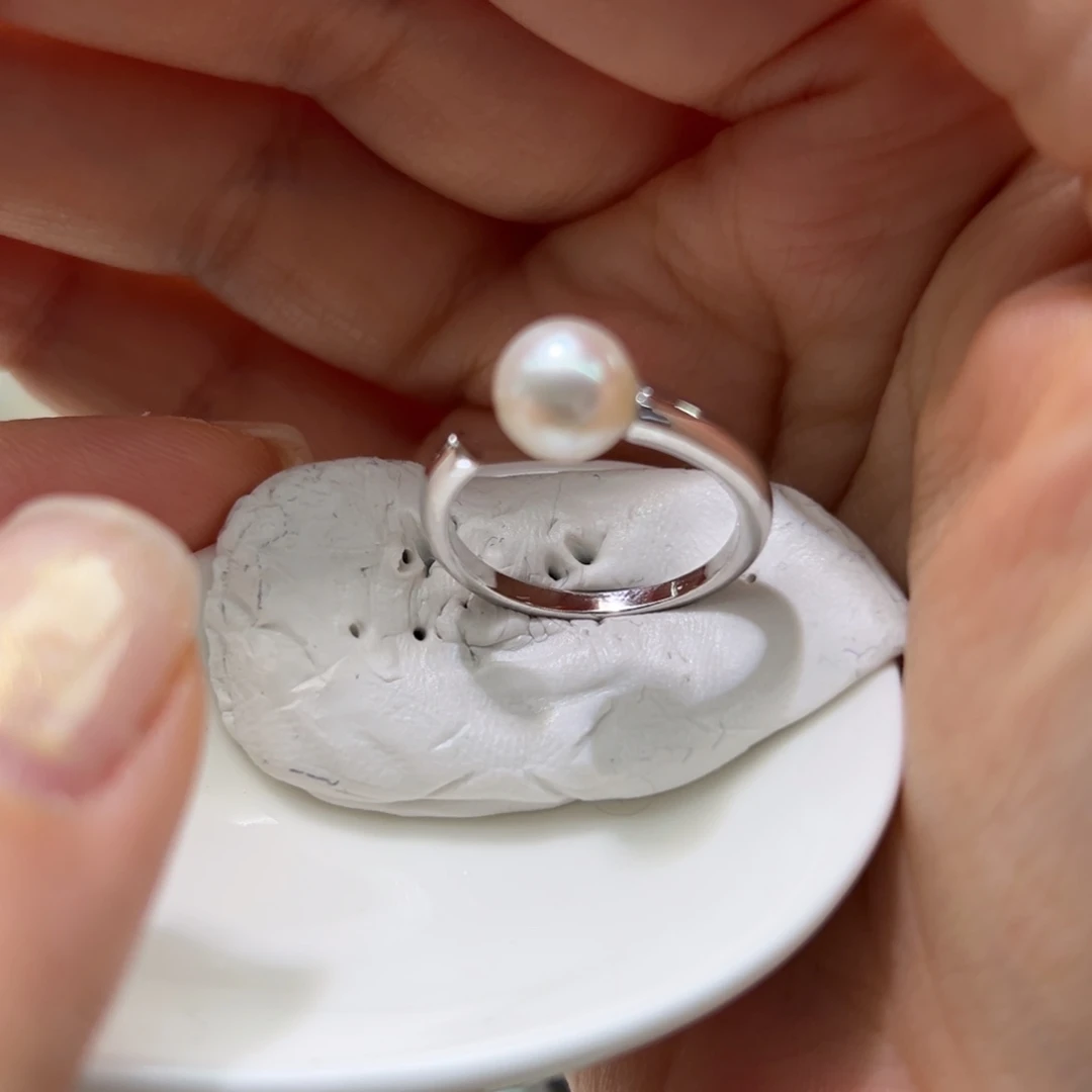 银S925镶嵌戒指海水珍珠7.5mm正圆无暇粉光Ak小灯泡