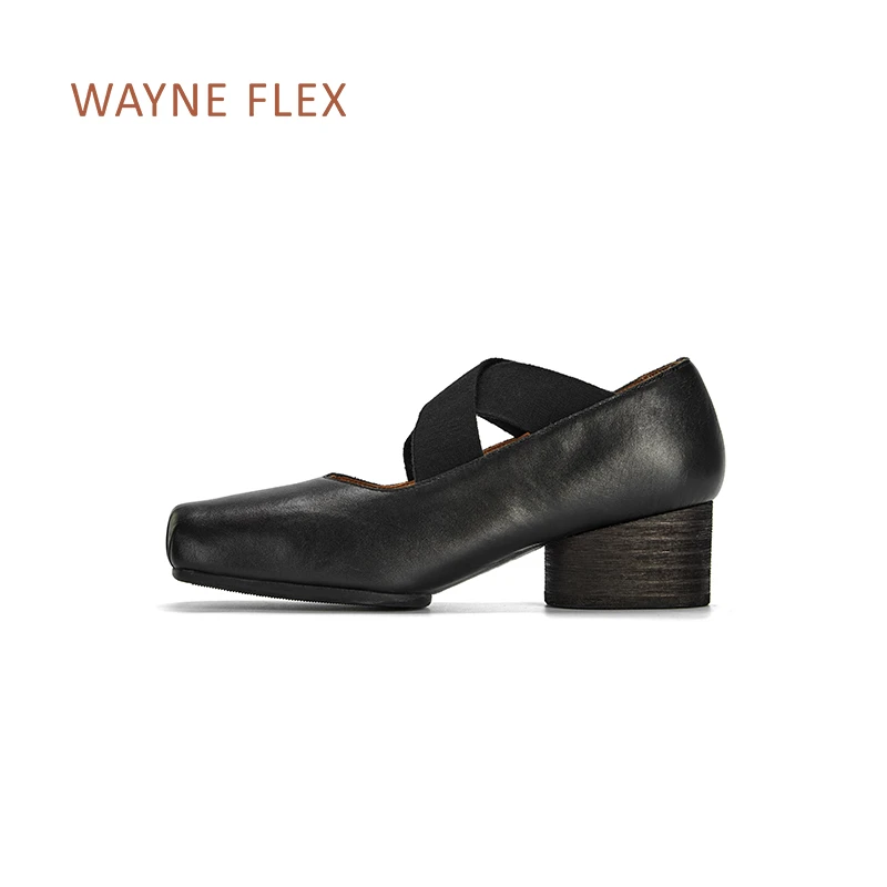 韦恩Wayne Flex优雅复古松紧带芭蕾舞鞋猪鼻子单鞋2114H