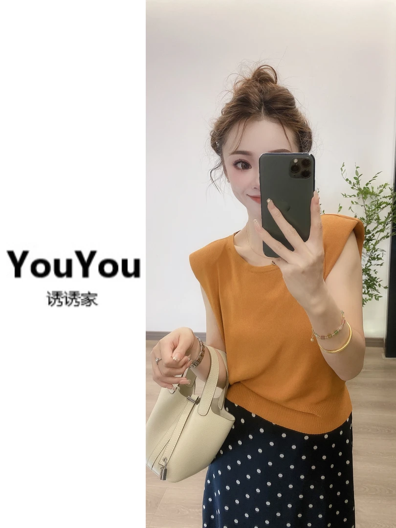 纯色简约圆领正肩无袖冰丝背心夏季新款法式女式上衣