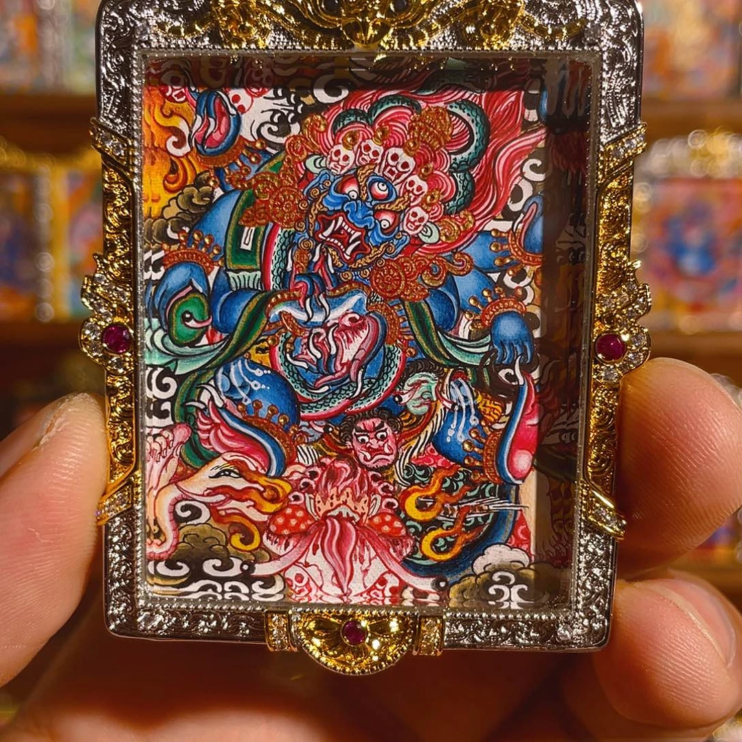 虚***元花岗石铁合金六臂大黑天热贡唐卡