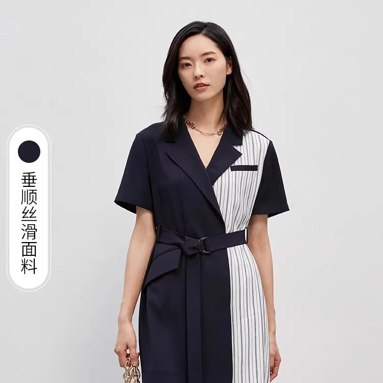 FF||仿佛撞色条纹拼接收腰显瘦西装连衣裙FF00658