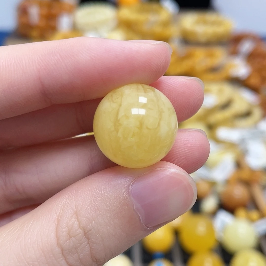 蜜蜡未镶嵌珠宝奇石圆珠满蜜虎皮妖花18mm瑕