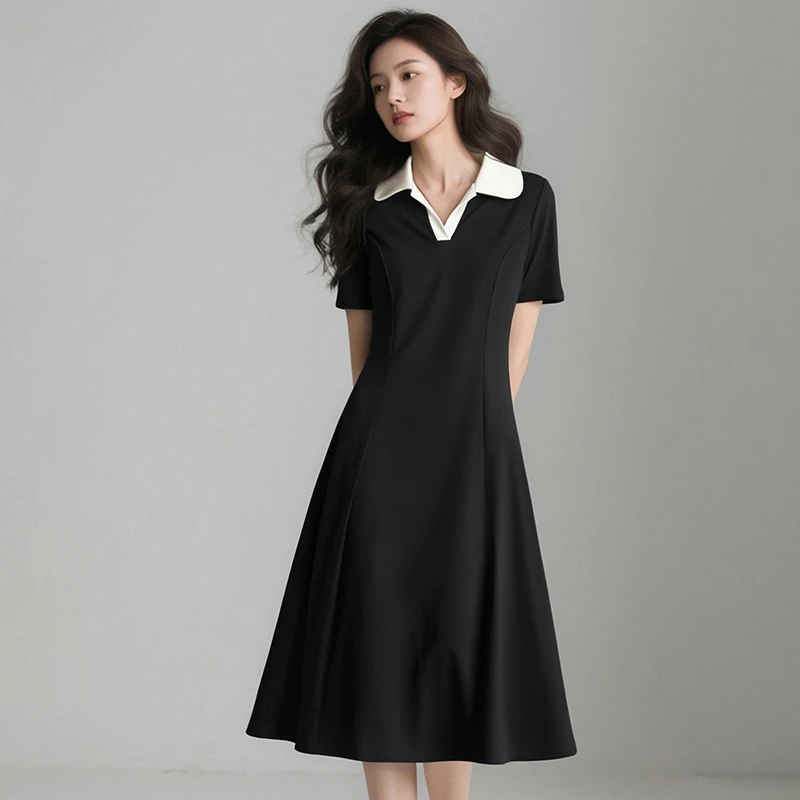 【断码清仓】2025夏裙子收腰翻领弹力连衣裙25022614