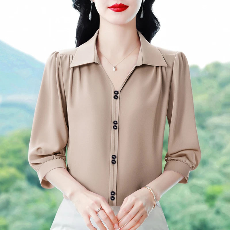 七分袖雪纺衬衫女士装夏季2025新款洋气减龄衬衣轻奢小衫气质上衣