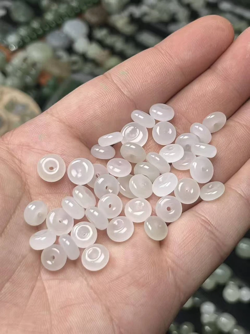 天然和田玉冰白小平安扣老坑青海料隔片 白玉算盘珠diy散珠配饰
