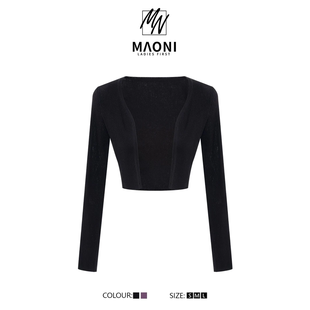 毛妮Peshe【甜酷Girl】冰丝清凉短开衫外搭夏针织披肩长袖辣妹L1677