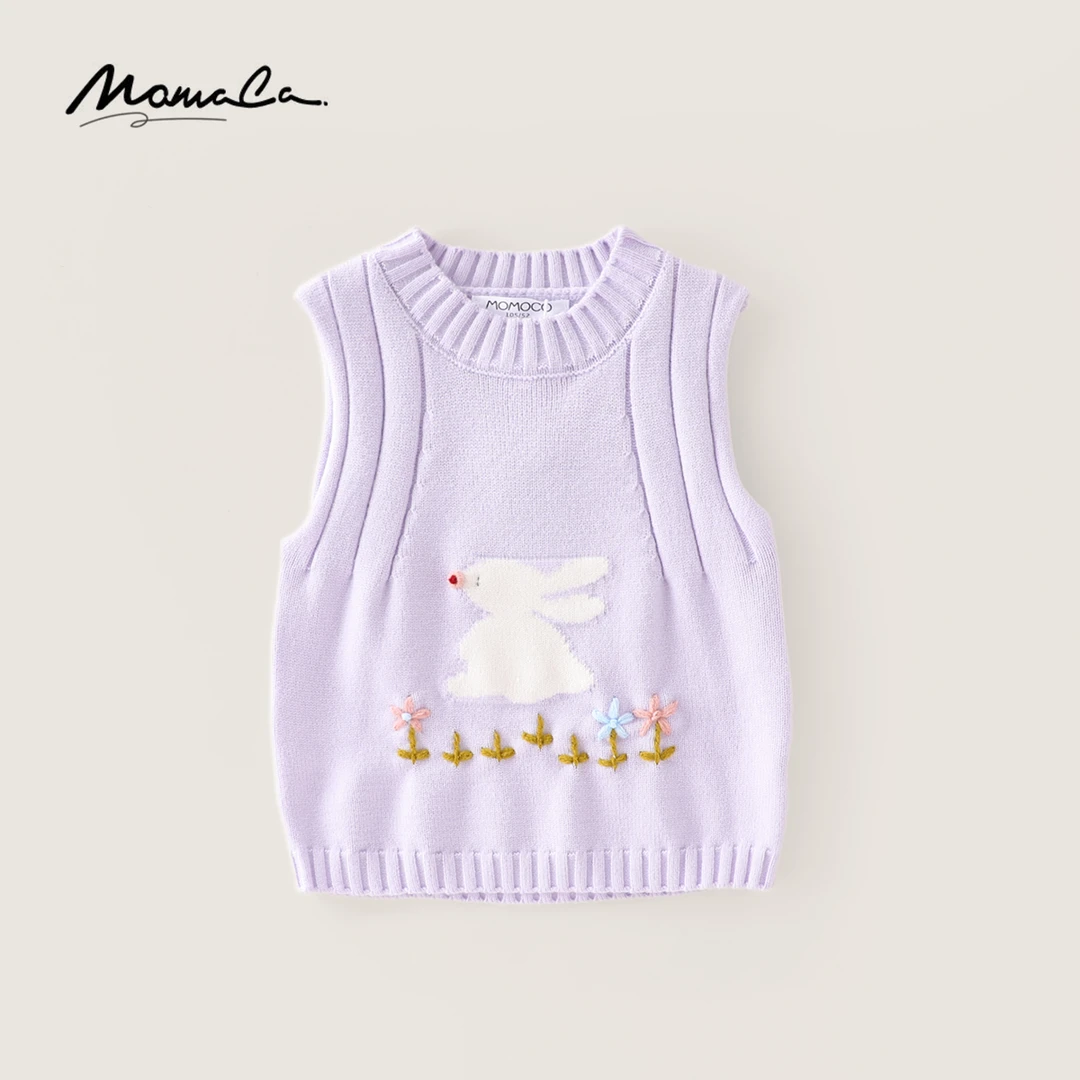 MOMOCO春秋季欧若风女童甜美兔子针织无袖宝宝马甲77580110002
