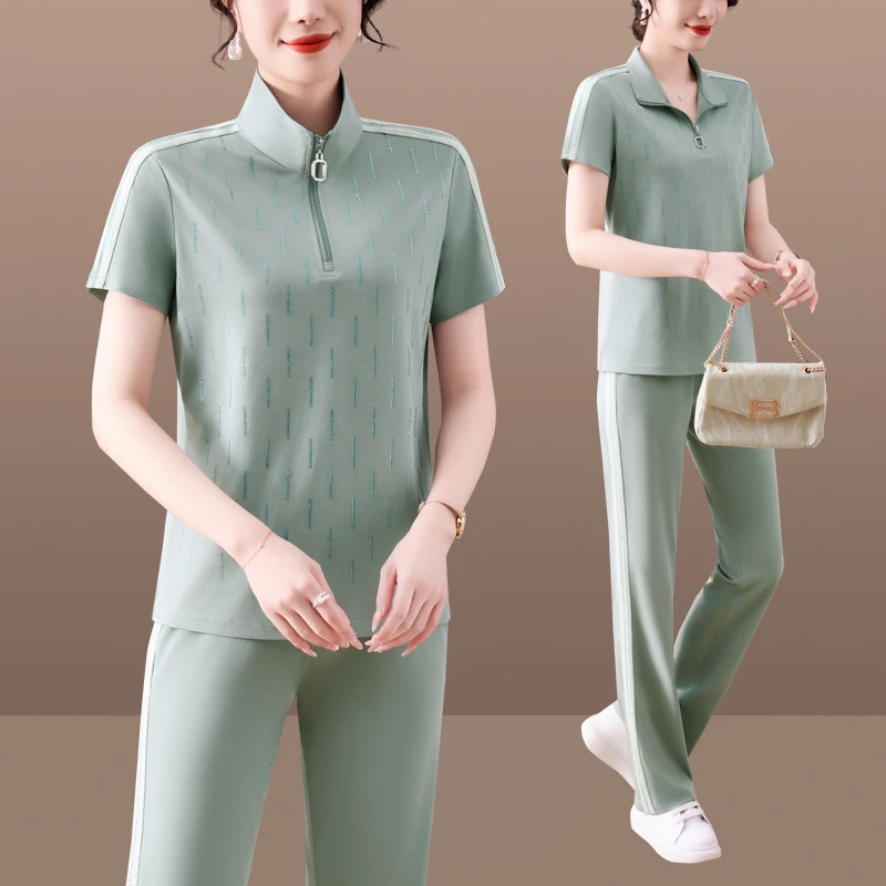 休闲运动套装气质老年人洋气2025夏季运动服中年夏装显瘦时尚减龄