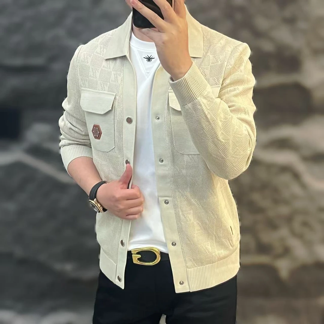 新款高端男士潮流百搭个性胸标休闲夹克24809