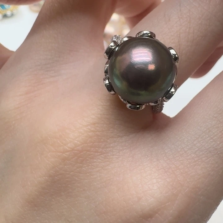 银S925镶嵌海水珍珠戒指