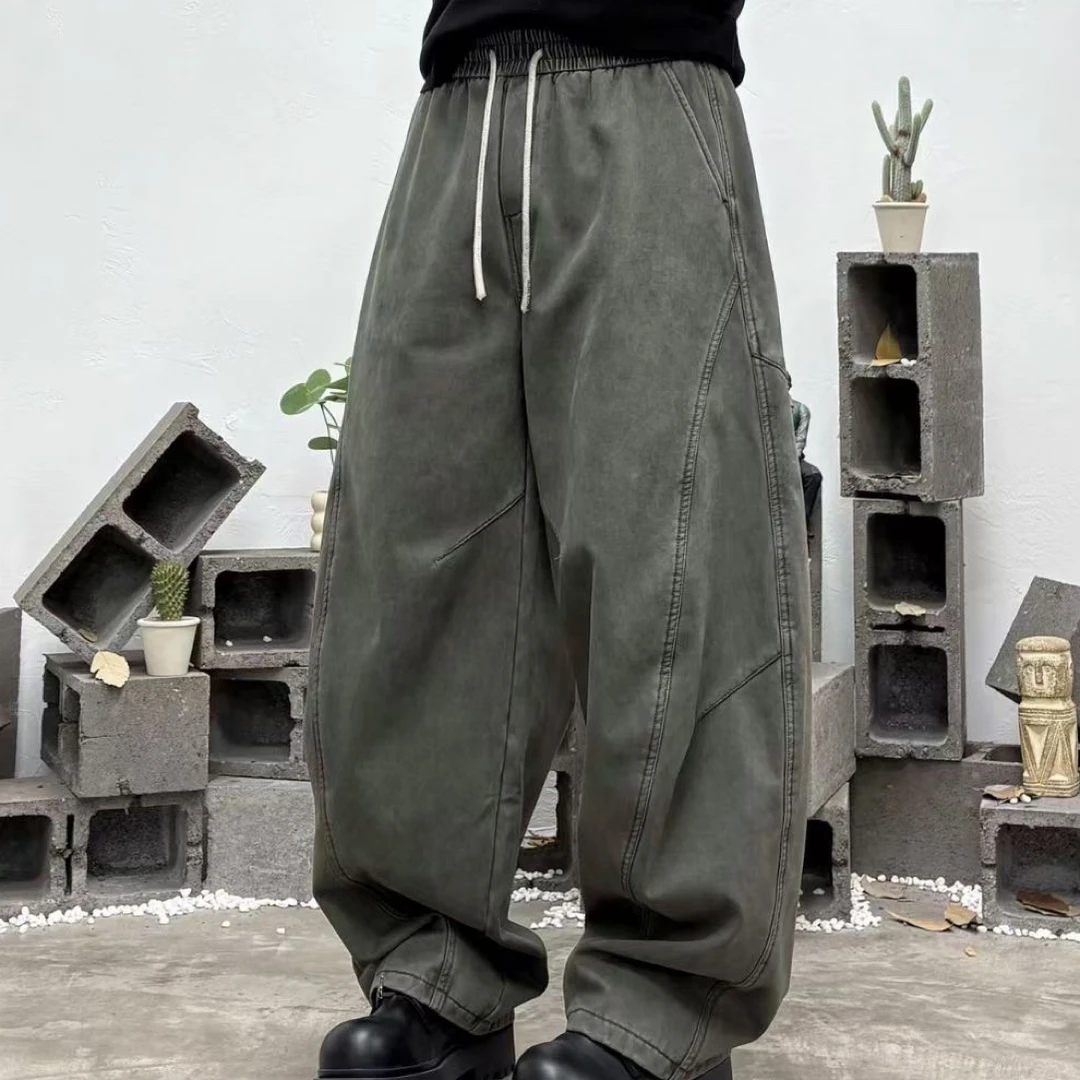 冬季加绒纯棉工装裤美式复古宽松直筒弯刀休闲裤做旧防风阔腿长裤