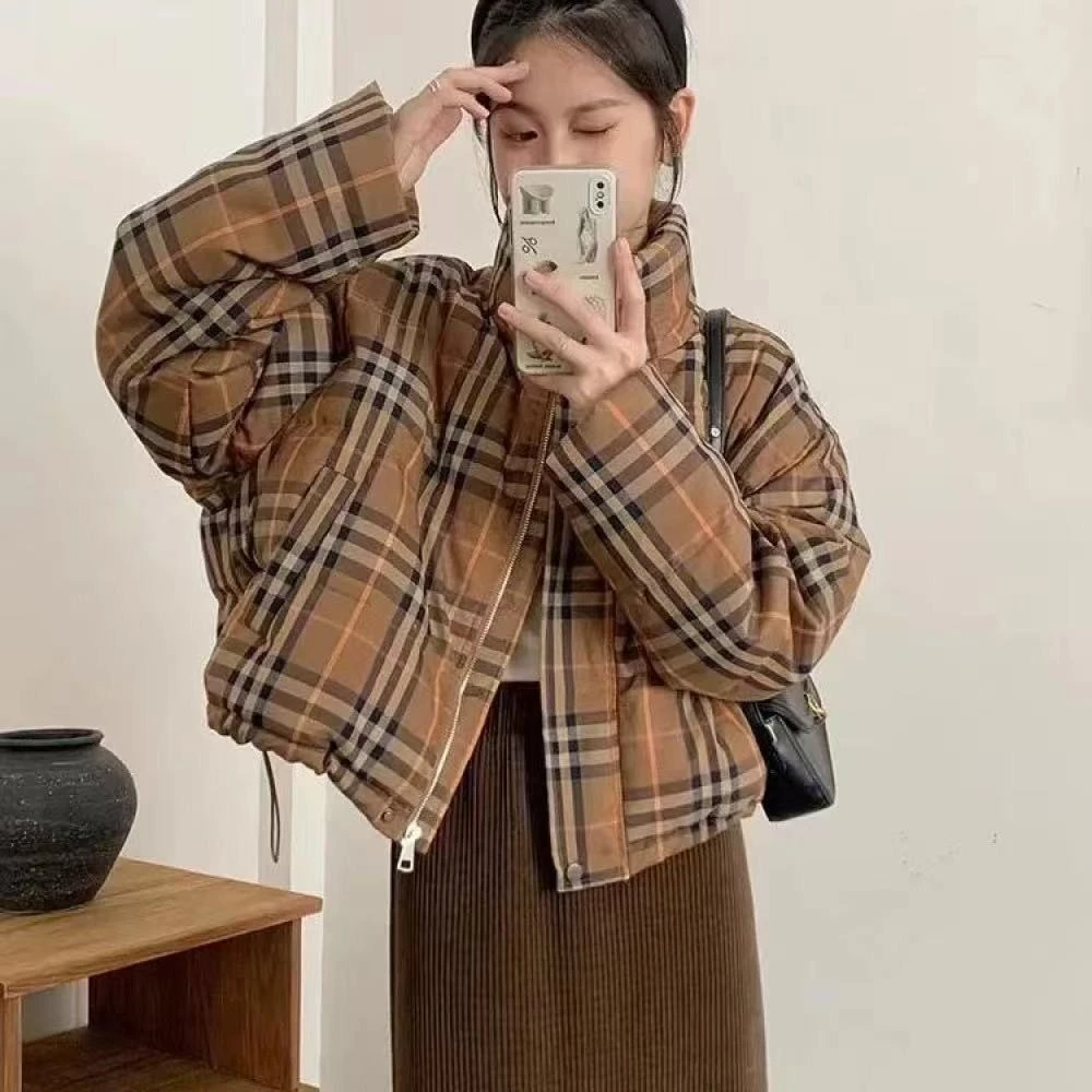 241143大方格复古立领棉服