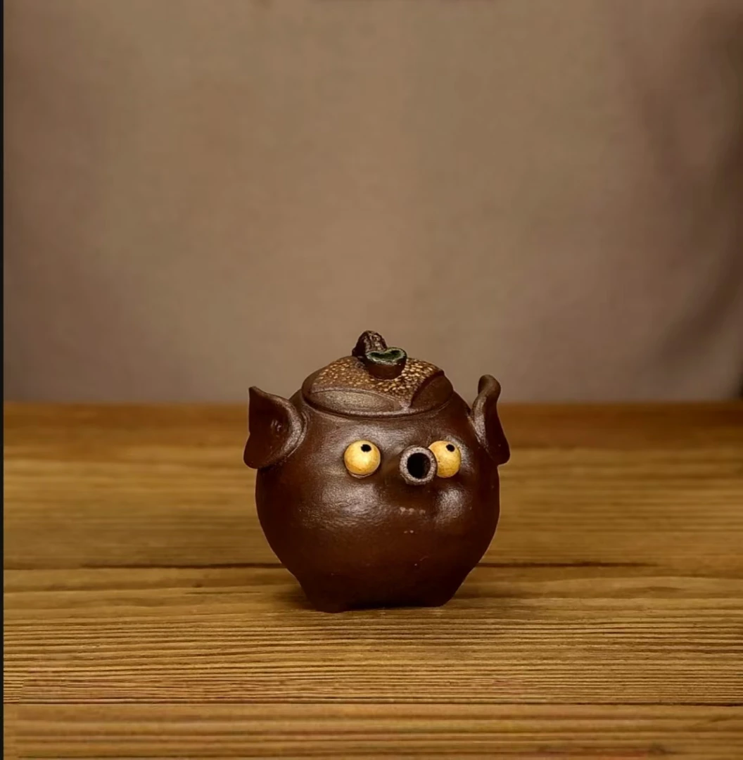 精美原矿老岩泥纯手工造吉祥小猪猪手抓茶壶