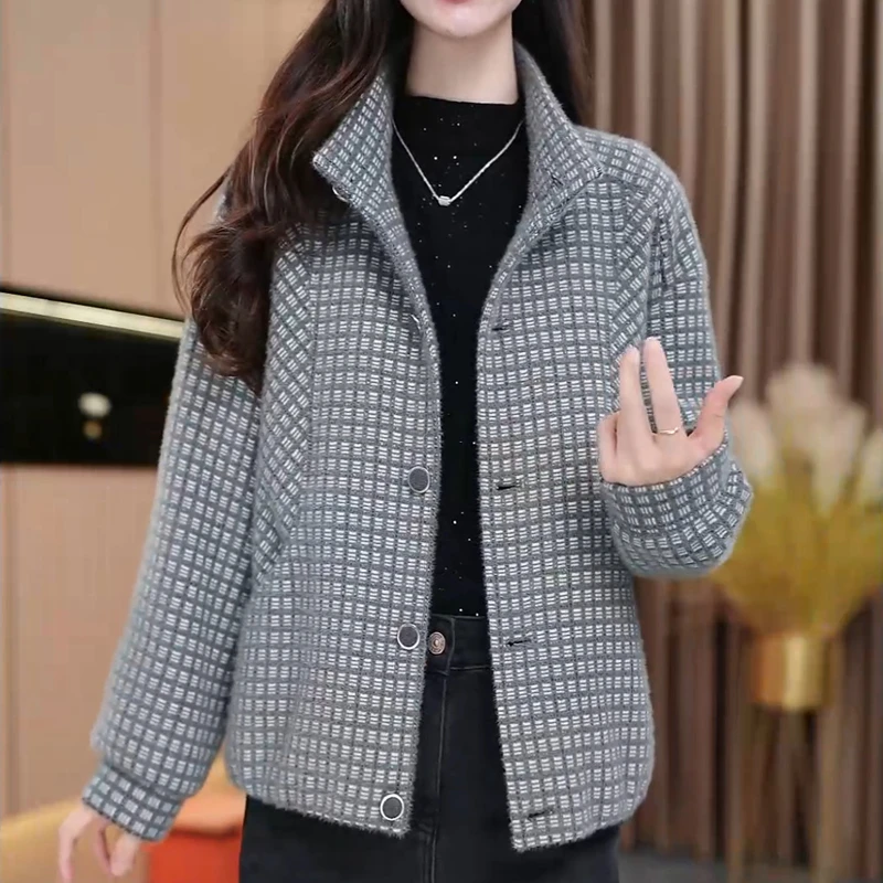 格子毛呢短外套女士装秋季2025年新款爆款小个子妈妈时尚减龄上衣
