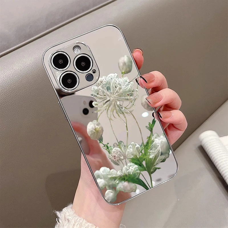 彼岸花电镀镜面壳适用于苹果16华为荣耀vivo女款oppo小米手机壳