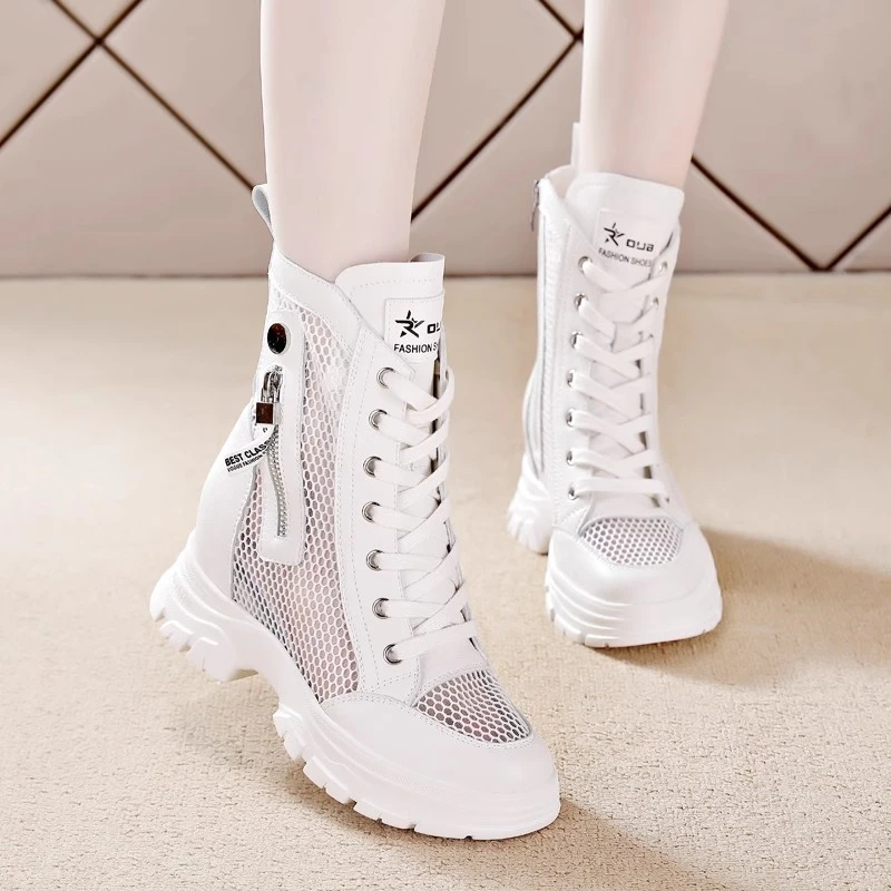 夏季真皮透气马丁靴2025年新款时尚增高镂空薄款网纱轻奢时装靴子