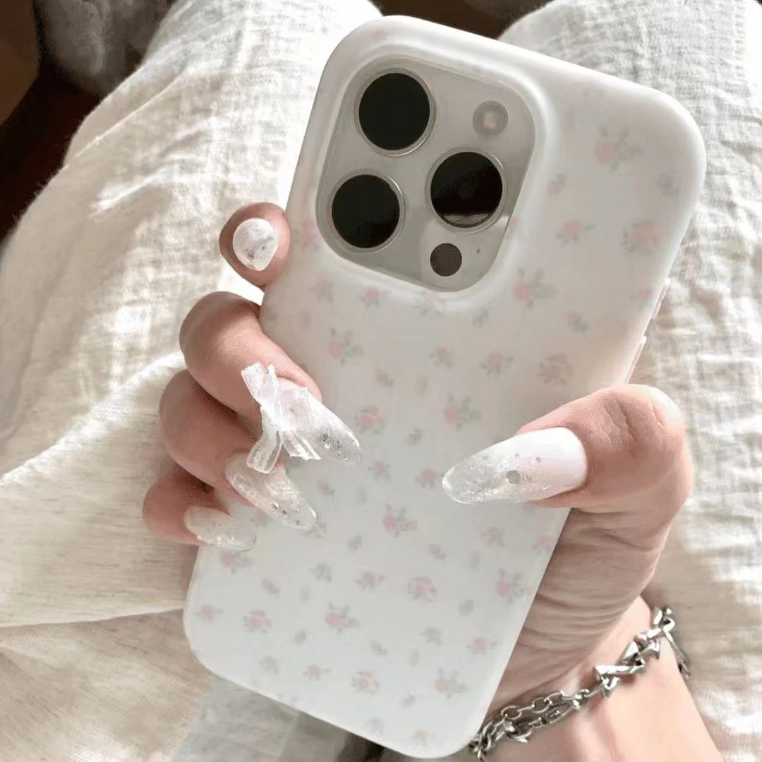 浅粉小碎花适用iPhone16/15promax手机壳12苹果14果冻壳13/11