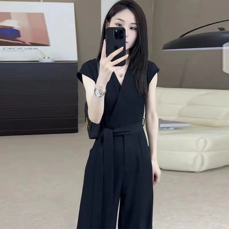 高级感收腰西装连体裤女2024夏季新款气质减龄高腰显瘦阔腿连衣裤