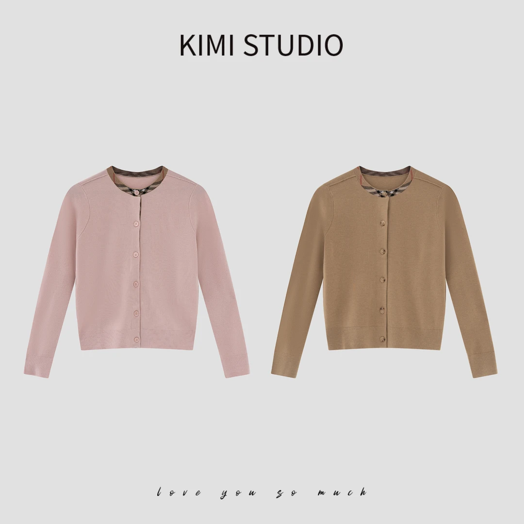 优雅设计美学上衣高端线定制巴家格纹领绵羊毛针织开衫AW25238