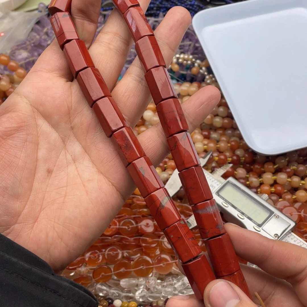 玛瑙/玉髓珠宝半成品未镶嵌一条装12*19红碧玉六棱柱