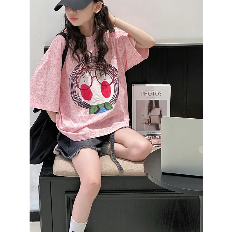 k29156扎染女童T恤短袖2025新款夏装儿童宽松休闲百搭半袖上衣服t