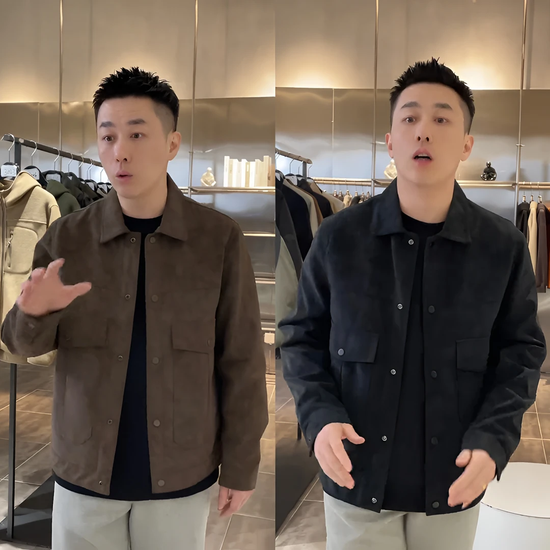 【新款翻领皮衣】男士潮流复古舒适百搭纯色翻领皮衣欧若风长袖外套