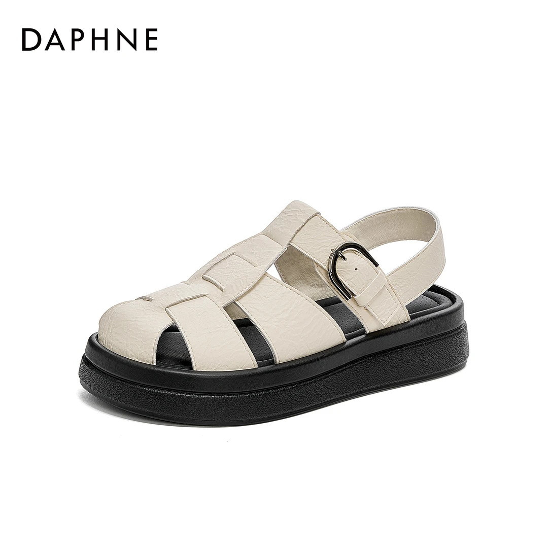 达芙妮2025新款夏季厚底凉鞋女外穿百搭软底舒适沙滩凉鞋猪笼鞋