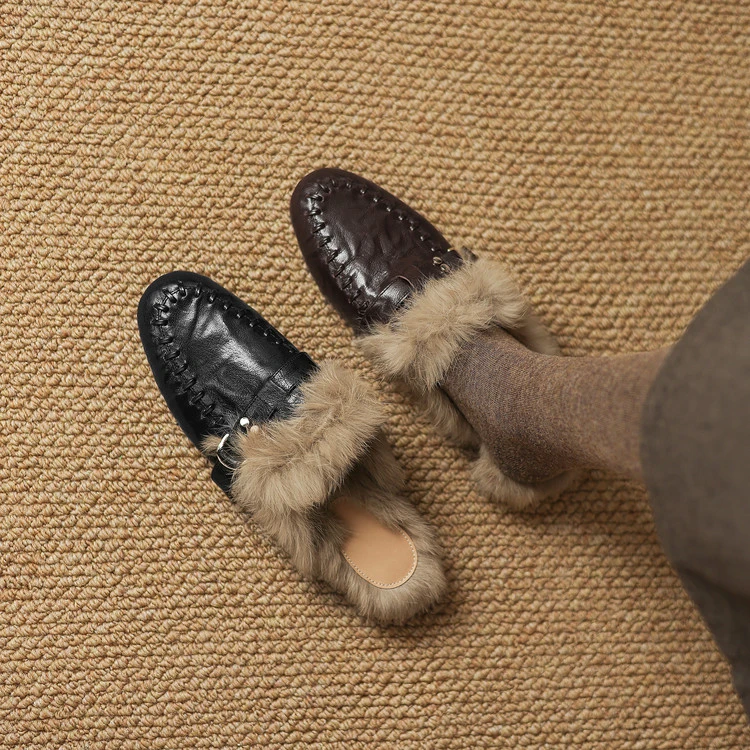 2.5cm 复古百搭包头拖冬季英伦风通勤休闲简约时尚舒适保暖包头拖