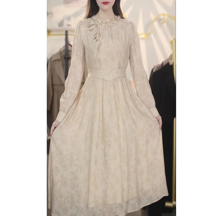 L7224新款春季圆领减龄气质高级感长袖连衣裙女装显瘦裙子