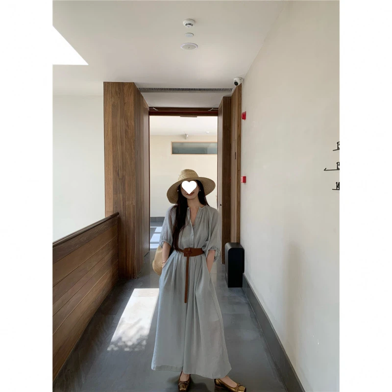 两件套沙滩度假夏新款女宽松显瘦中长连衣裙网红通勤外穿配腰带女