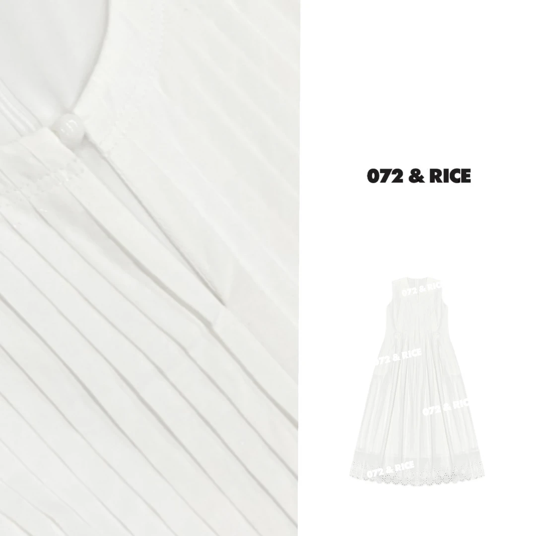 072 & RICE【白鹿裙】100棉 夏季休闲V领无袖连衣裙 N-32GC1046