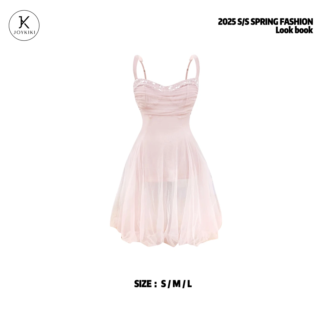 JOYKIKI 金金【仲夏浮梦】气质优雅拼接网纱设计感连衣裙J25B121