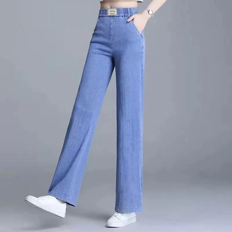 超薄高腰冰感显瘦牛仔裤女夏季新款松紧薄