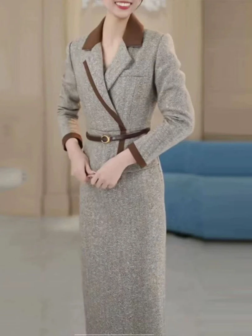 【送腰带+配饰】2025春秋新款宽松时尚气质长袖连衣裙2806