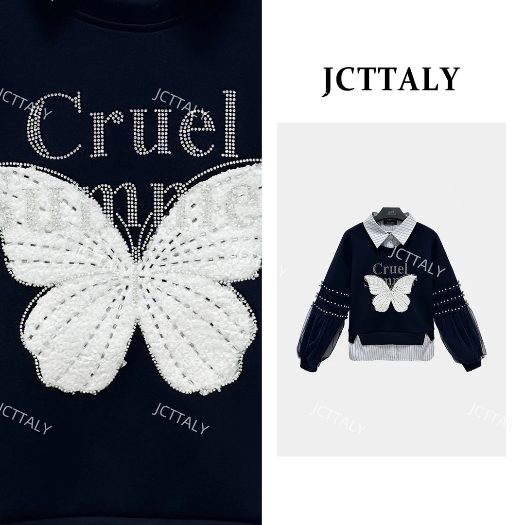 【宠粉价】设计师款烫砖蝴蝶设计百搭秋季时尚女款卫衣NH-Q0526