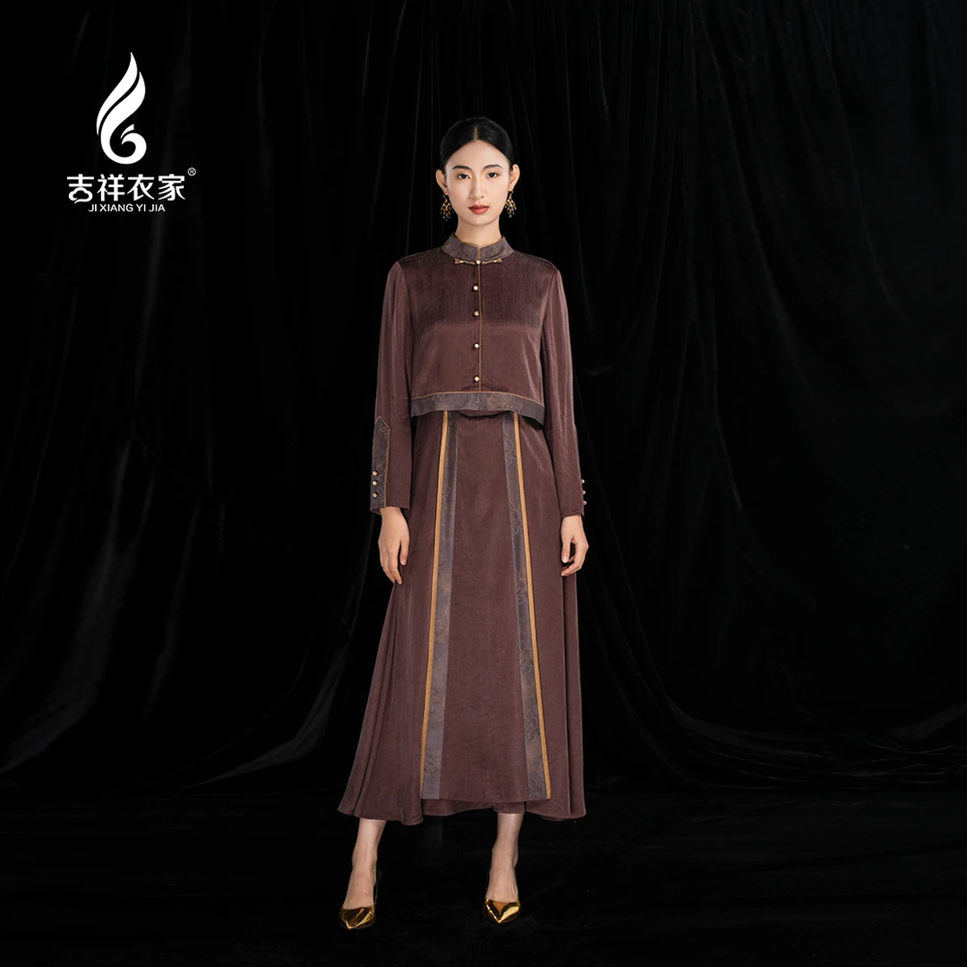 JIXIANGYIJIA/吉祥衣家三生路紫色连衣裙重工新年战袍943237120