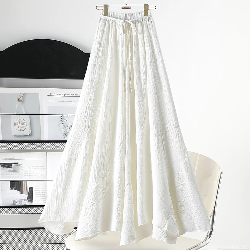 棉麻半身裙女2025新款夏季复古不规则裙大摆文艺禅意女装白色长裙